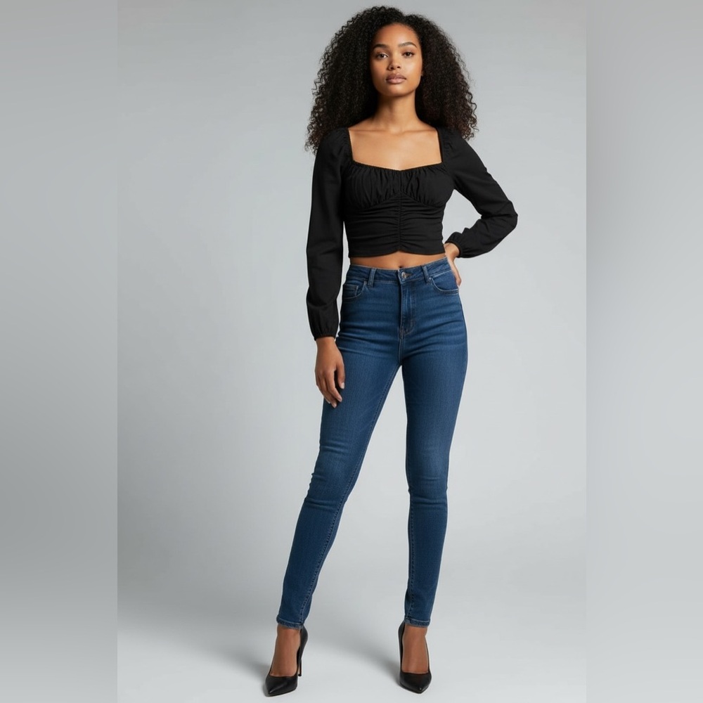 Blue Blush long sleeve crop top